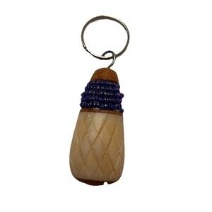 Handmade Ethiopian Carved Bone Wood Beaded Keychain African Artisan Key Ring